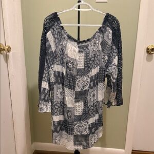 Elegant Navy and White Patchwork Blouse
